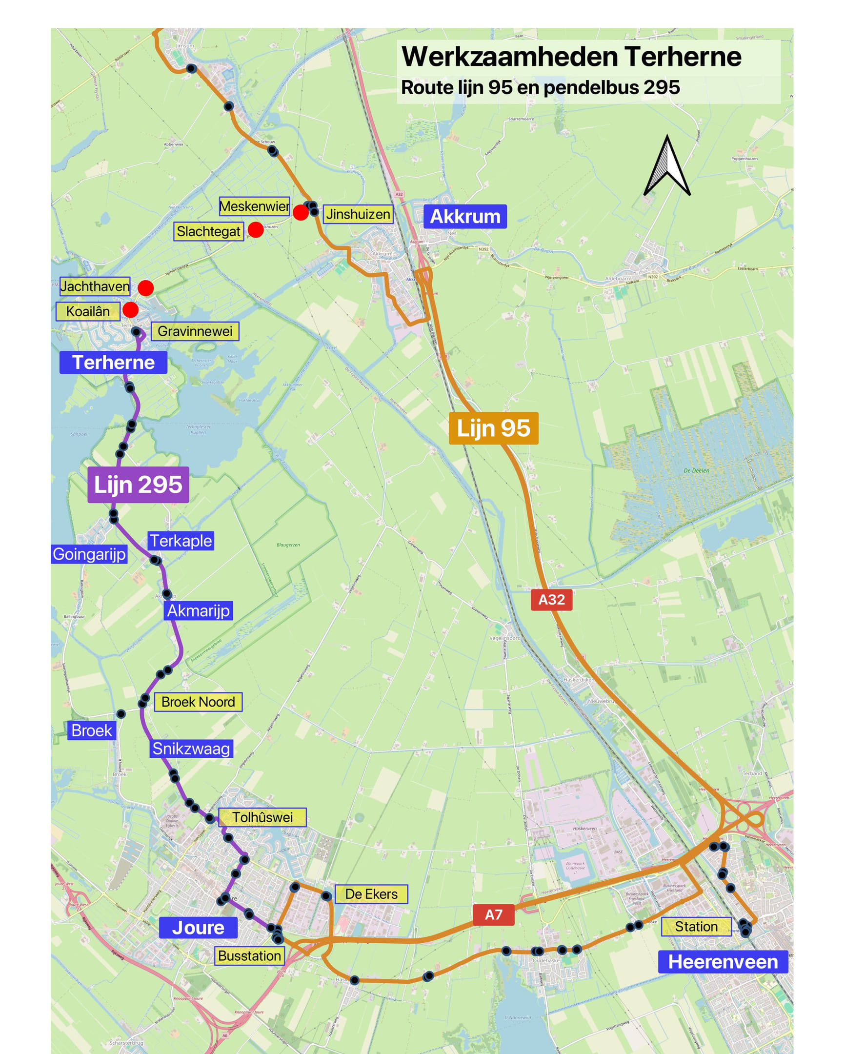 Lijn 95 staat stil bij een halte met een windmolen op de achtergrond